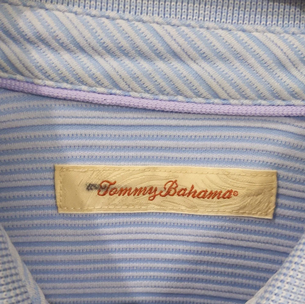 Tommy Bahama Blue Striped Modal Blend Polo Shirt Mens Size Small Soft Knit Golf